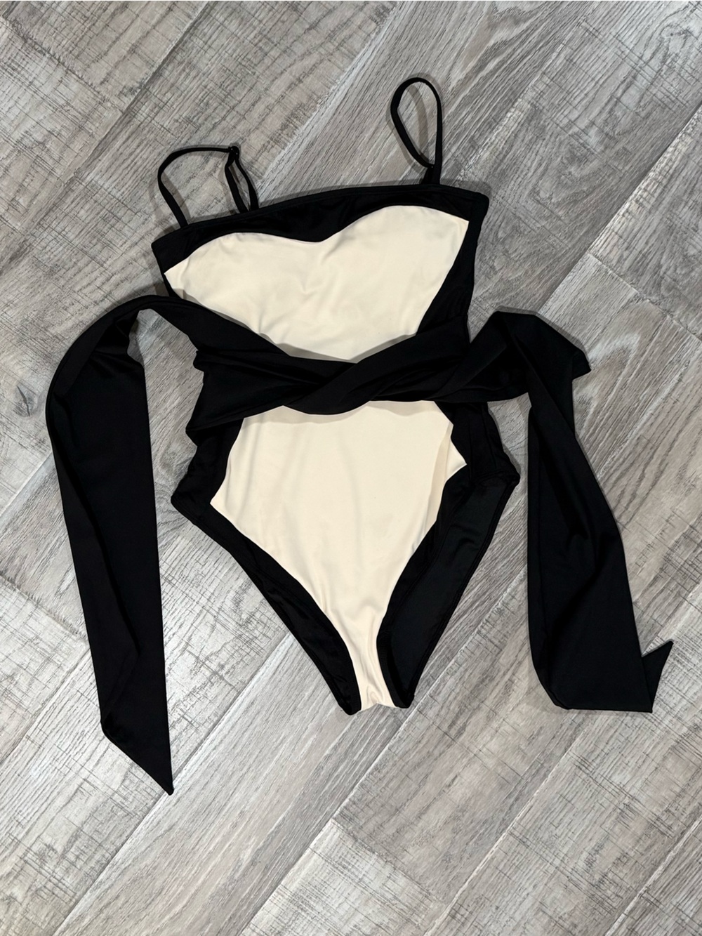 TA3 Black One-Piece Swimsuit with Cream Front Panel Size- Short/Large - Picture 10 of 12